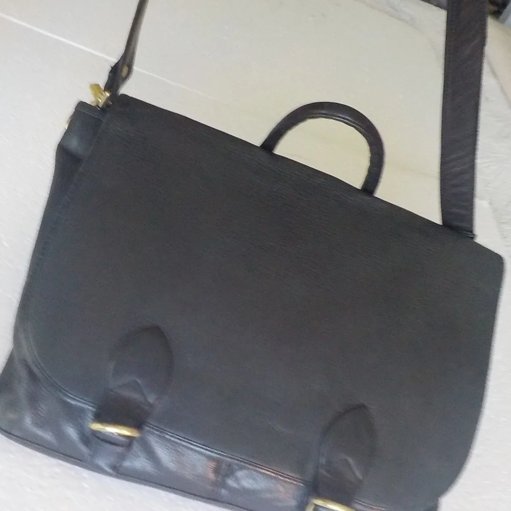 Black Leather Laptop/Biker/Tablet Tote